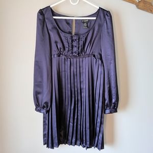 BCBG navy blue long sleeved pleated dress